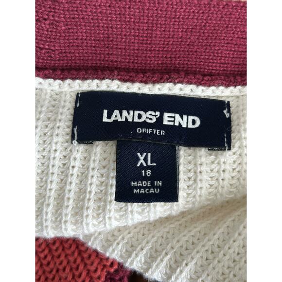 Lands End Drifter Sweater Size XL Striped Colorblock Cardigan Chunky Cable Knit - Picture 5 of 11